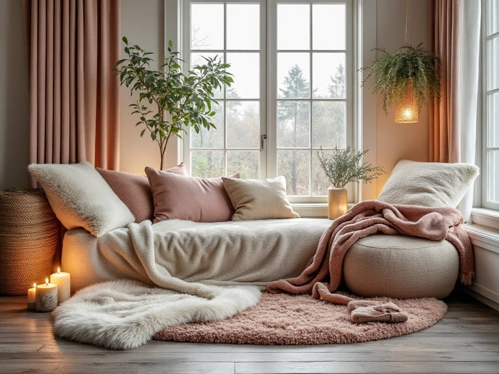 Cozy nooks or areas with soft lighting and textiles