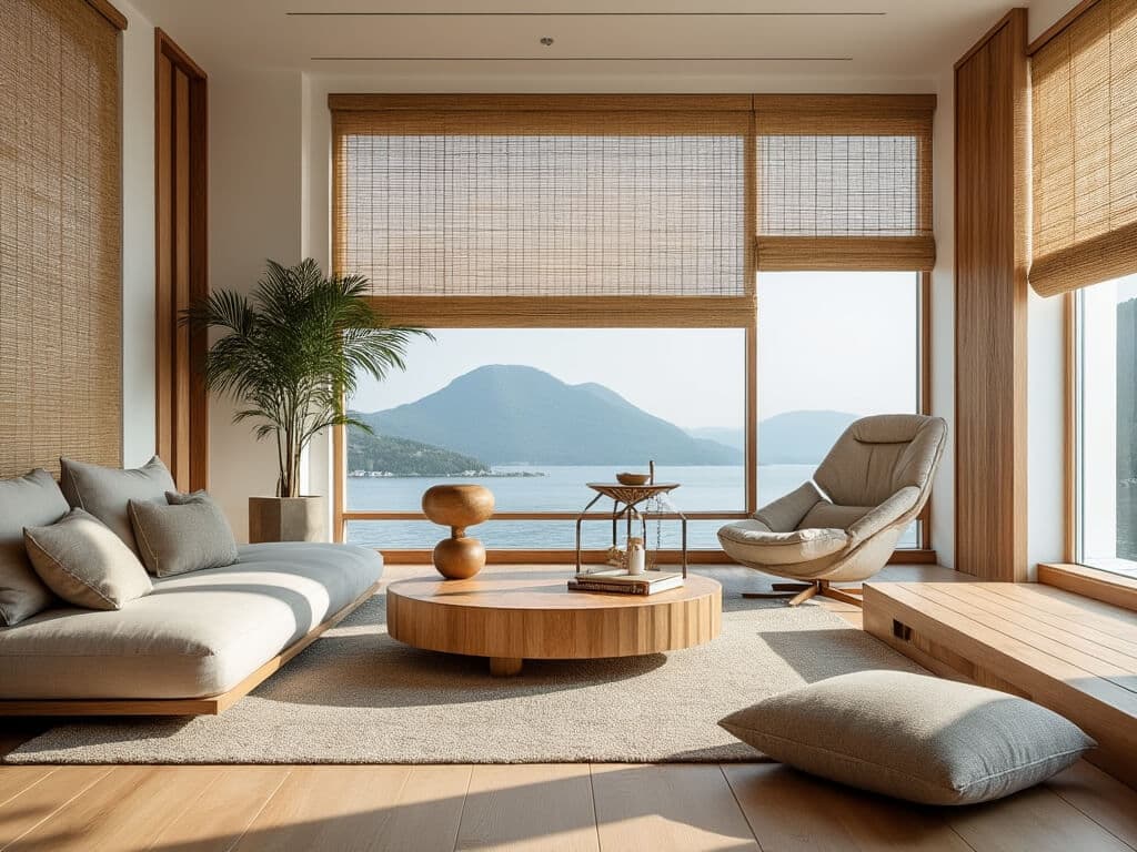 Rooms with natural material accents like wooden tables or rattan baskets