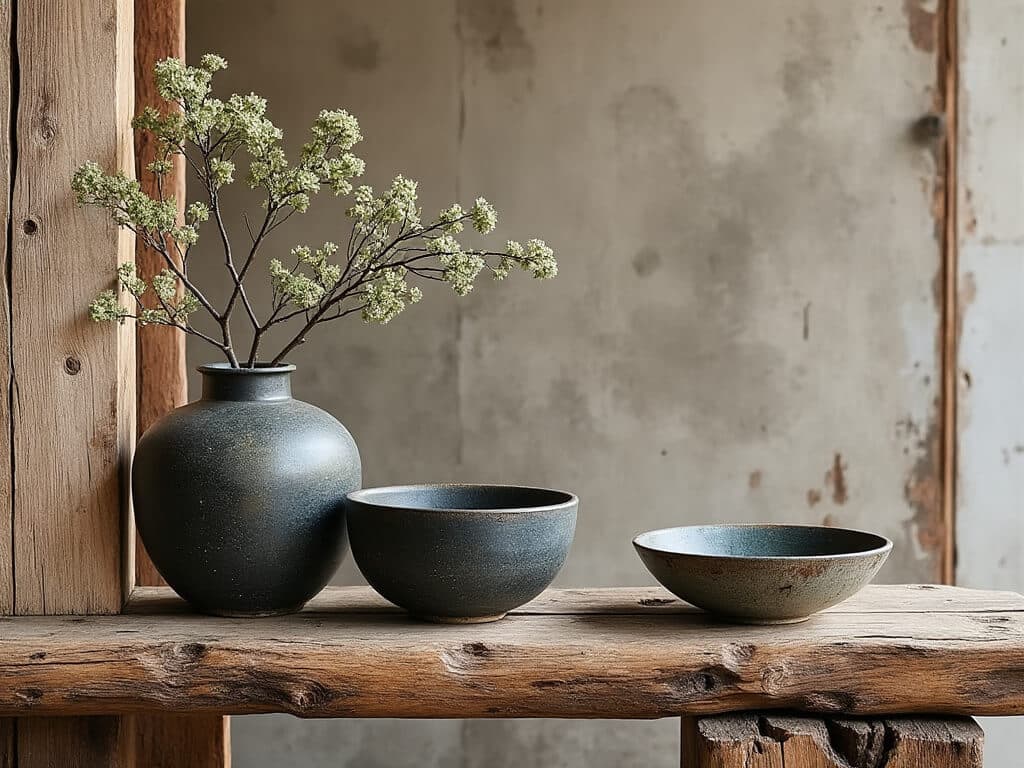 Items like aged wood or pottery that show signs of use in an aesthetically pleasing way