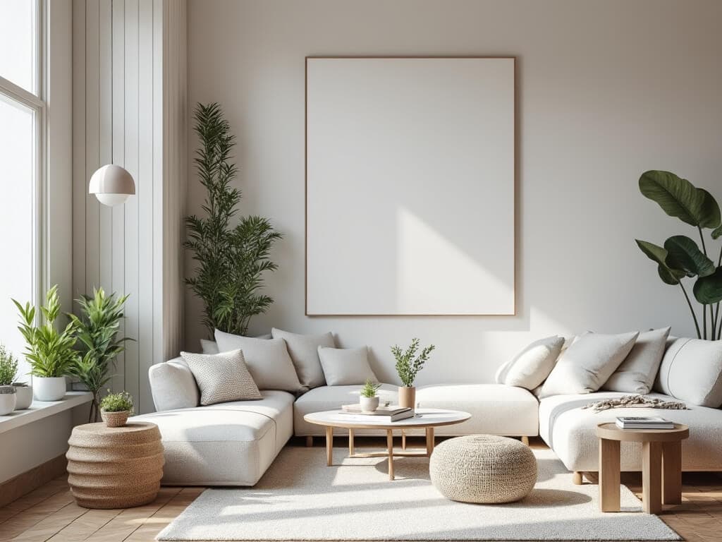 10 Minimalist Hacks to Elevate Your Living Space, displaying a serene, clutter-free room with minimalist decor, showcasing clean lines and a tranquil, neutral color scheme.
