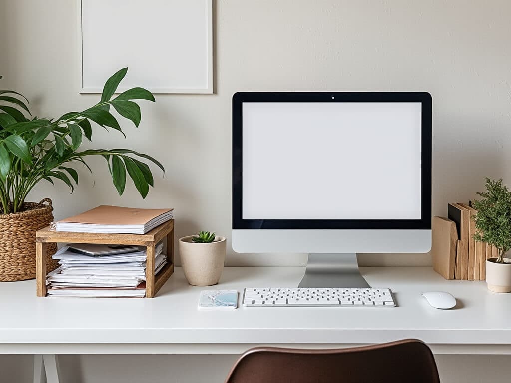 Clean, organized digital spaces or tech setups